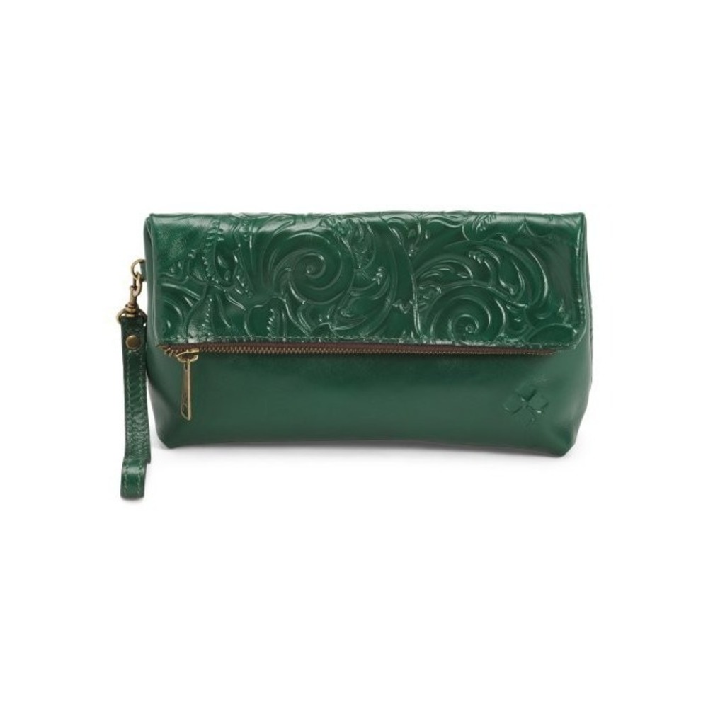 Patricia Nash Valerie Tooled Leather Foldover Clutch Wristlet Soft Green